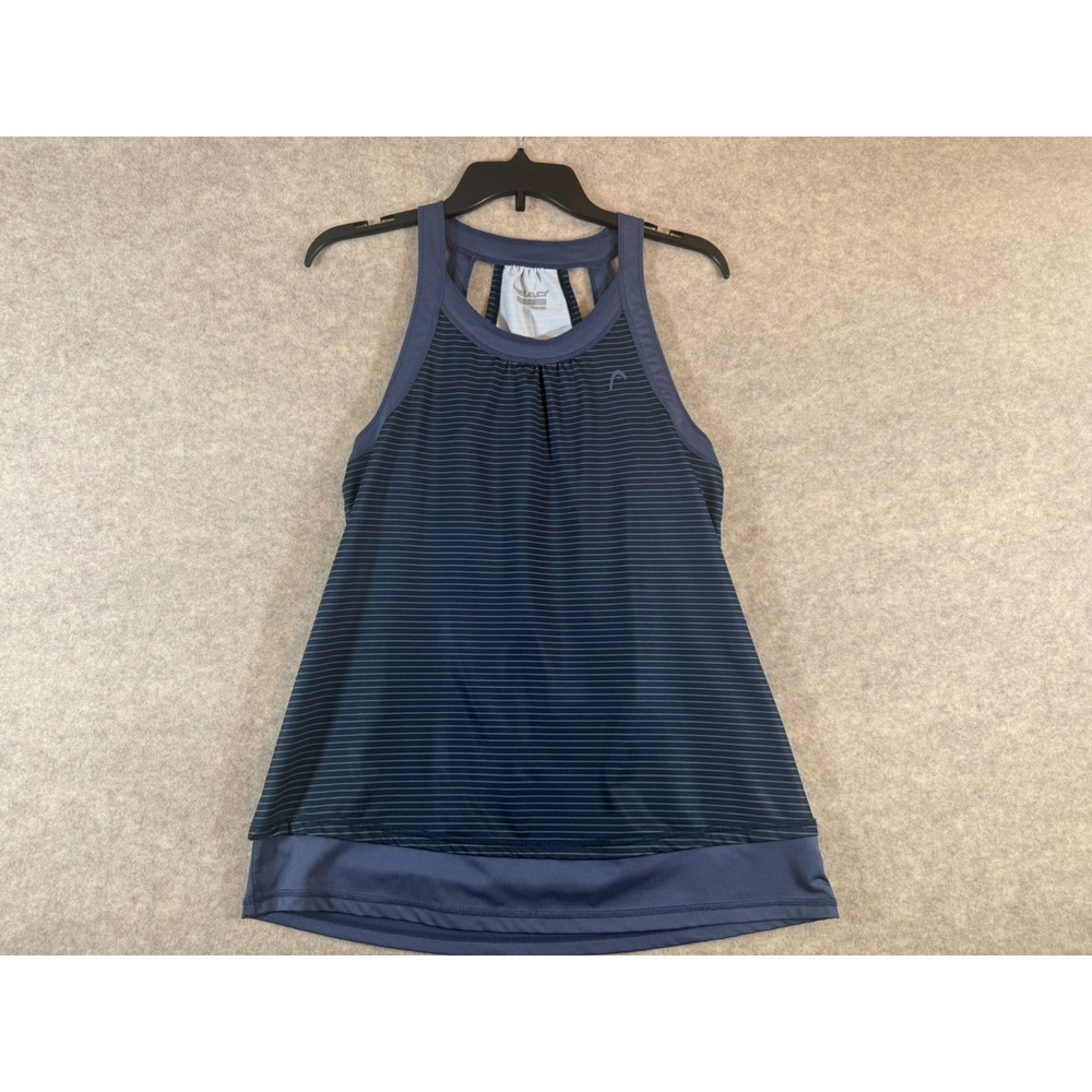 HEAD Women's Tennis Workout Tank Top Sz L Large Blue Striped Racerback Athletic